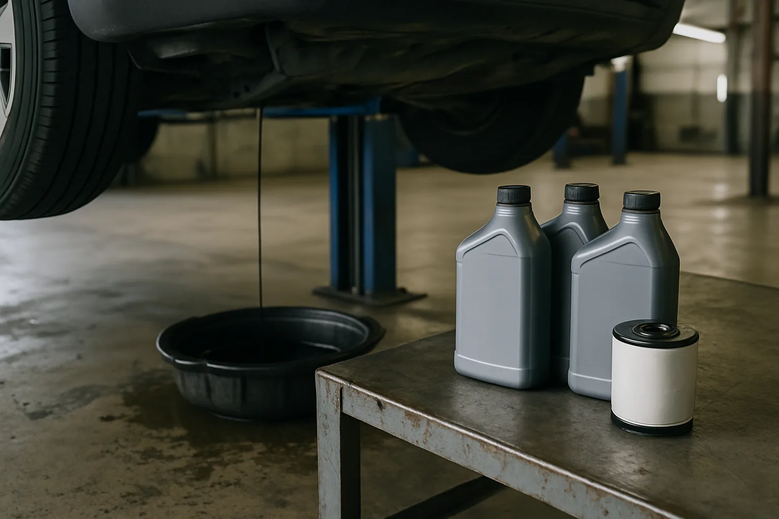 Oil change service with supplies and drain pan
